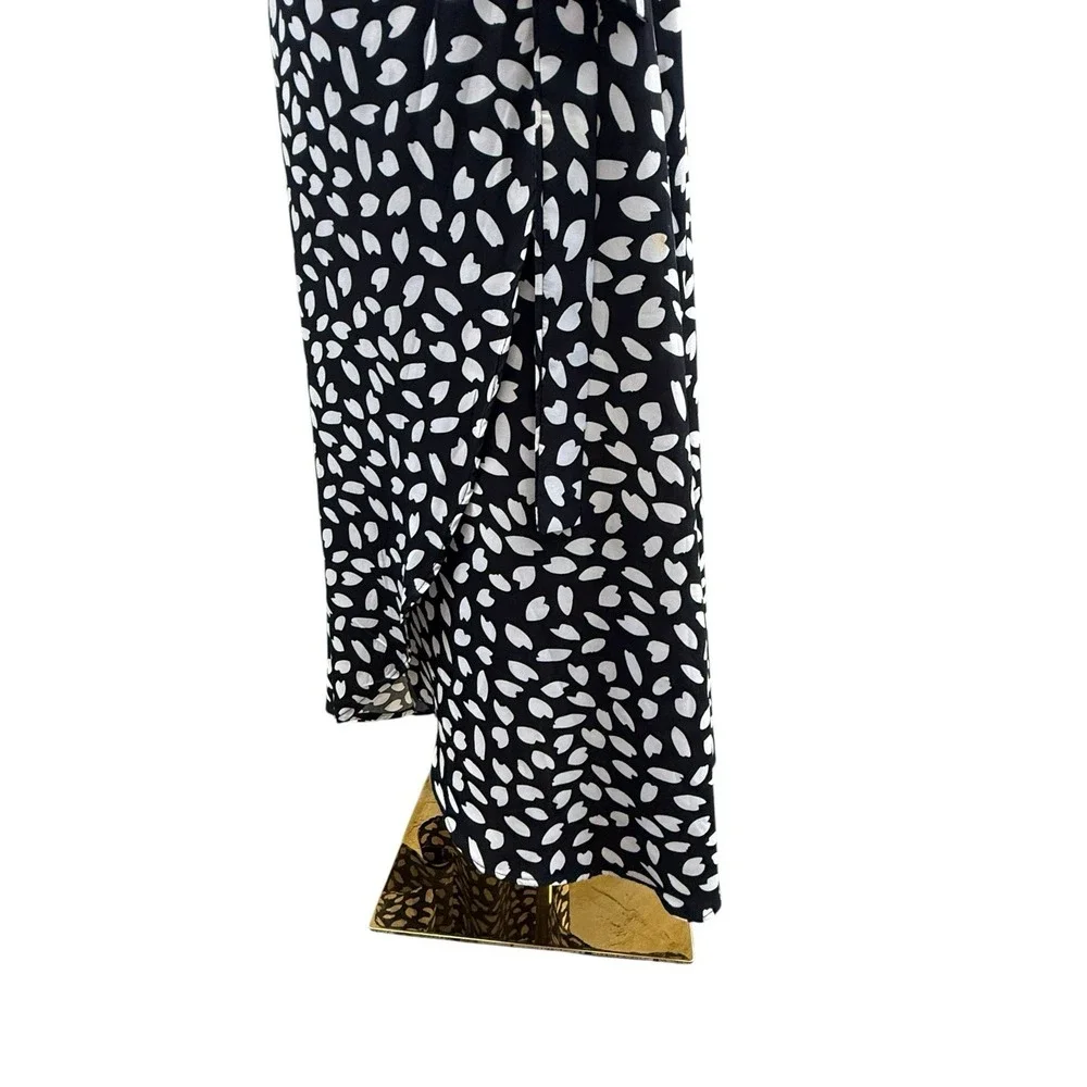 Women Black White Abstract Petal Print True Wrap Maxi Skirt Asymmetrical Medium
